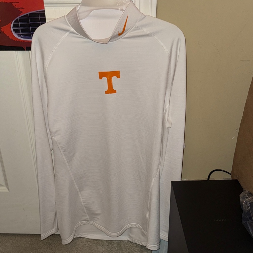 White Long Sleeve Shirt with Orange T Logo